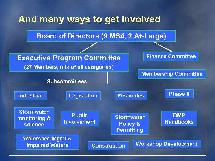 And many ways to get involved Board of Directors (9 MS 4, 2 At-Large)