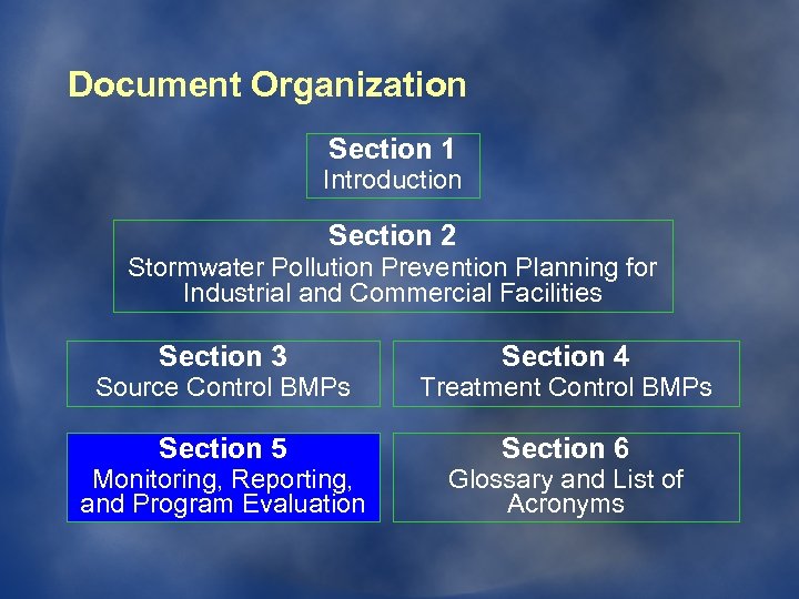 Document Organization Section 1 Introduction Section 2 Stormwater Pollution Prevention Planning for Industrial and