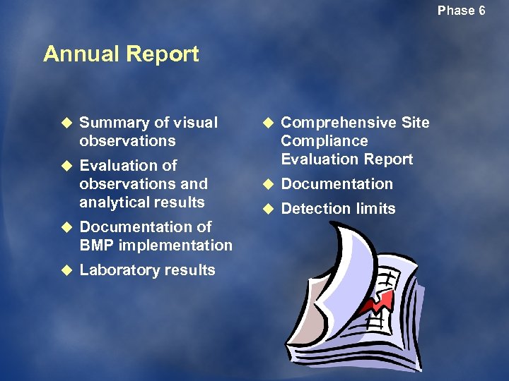 Phase 6 Annual Report u Summary of visual observations u Evaluation of observations and