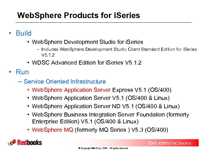 Web. Sphere Products for i. Series • Build • Web. Sphere Development Studio for