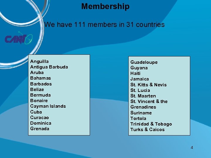 Membership We have 111 members in 31 countries Anguilla Antigua Barbuda Aruba Bahamas Barbados