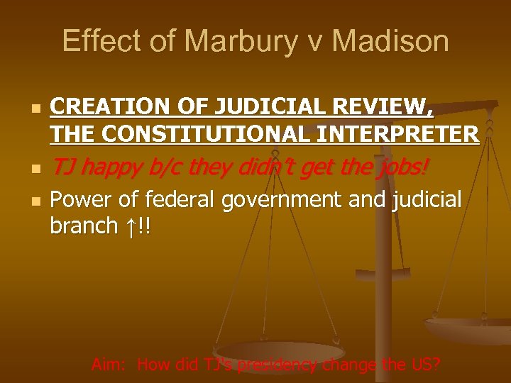 Effect of Marbury v Madison n CREATION OF JUDICIAL REVIEW, THE CONSTITUTIONAL INTERPRETER TJ