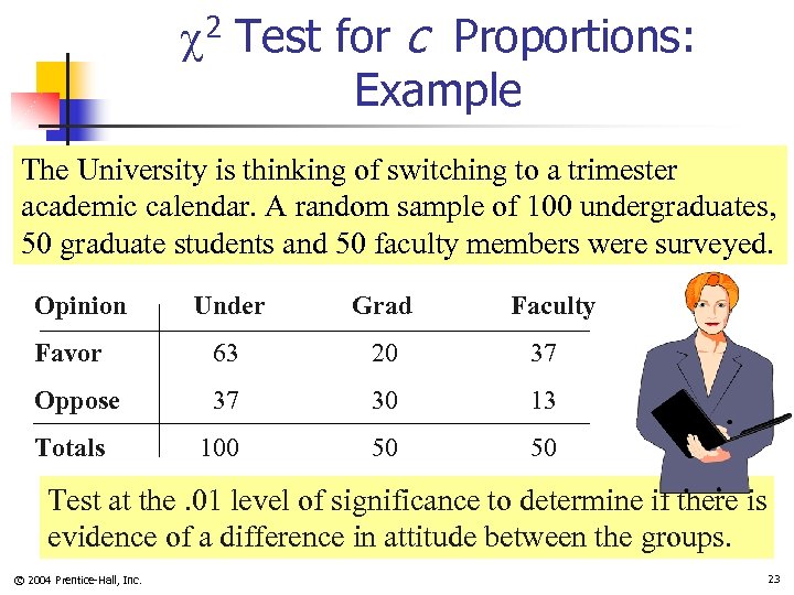  2 Test for c Proportions: Example The University is thinking of switching to