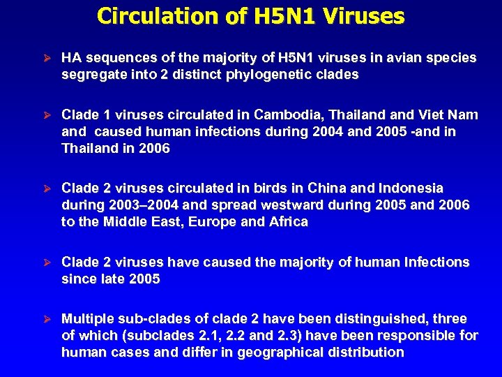 Circulation of H 5 N 1 Viruses Ø HA sequences of the majority of