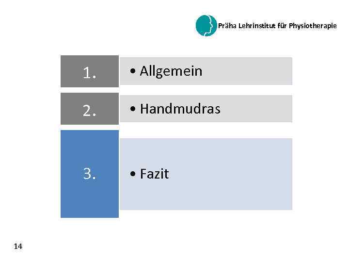 Präha Lehrinstitut für Physiotherapie 1. 2. • Handmudras 3. 14 • Allgemein • Fazit