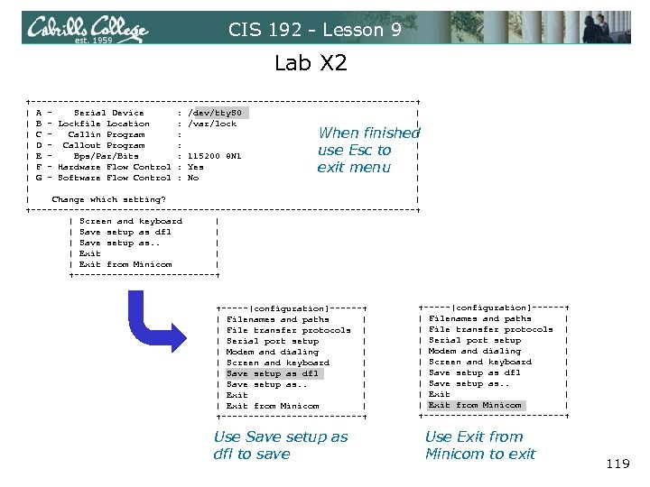 CIS 192 - Lesson 9 Lab X 2 +------------------------------------+ | A - Serial Device