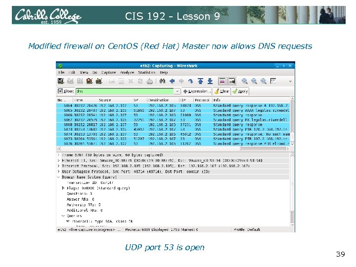 CIS 192 - Lesson 9 Modified firewall on Cent. OS (Red Hat) Master now
