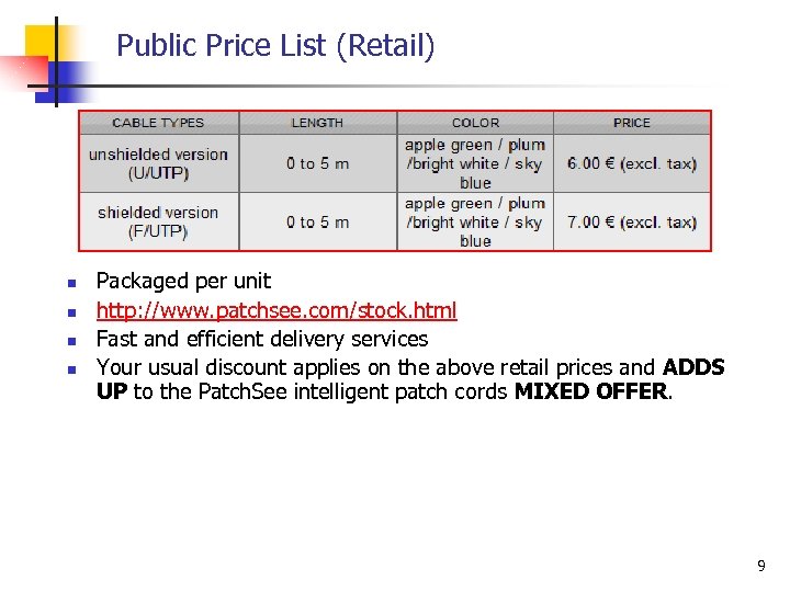 Public Price List (Retail) n n Packaged per unit http: //www. patchsee. com/stock. html