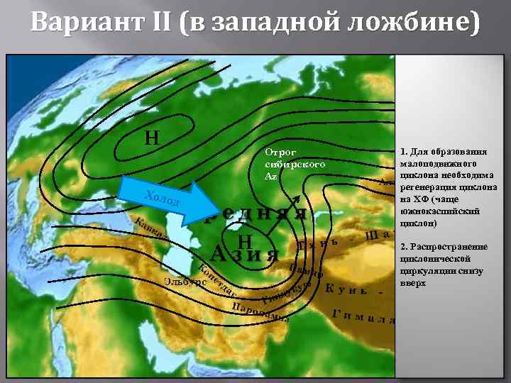 Вариант II (в западной ложбине) Н Отрог сибирского Az Холо д Н 1. Для