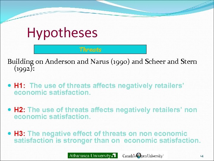 Hypotheses Threats Building on Anderson and Narus (1990) and Scheer and Stern (1992): H