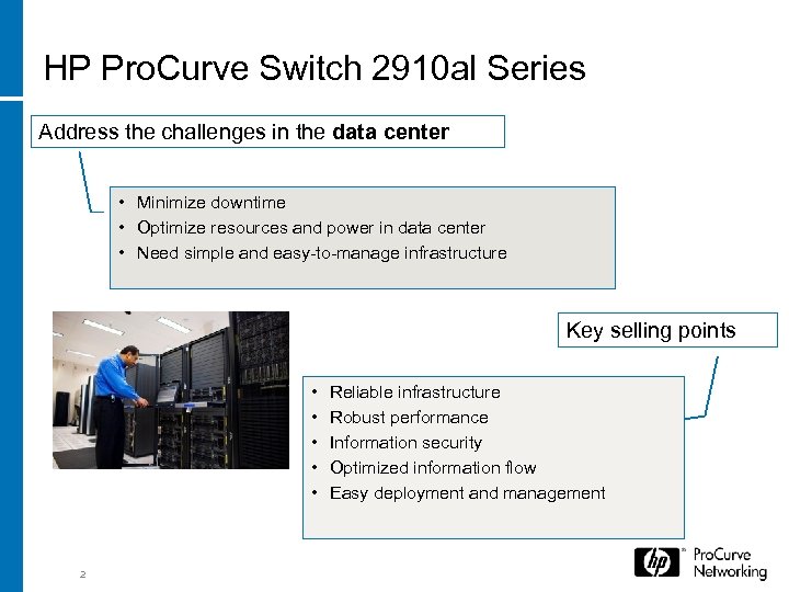 HP Pro. Curve Switch 2910 al Series Address the challenges in the data center