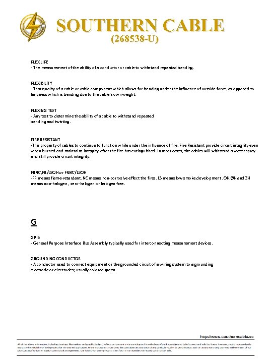 SOUTHERN CABLE (268538 -U) FLEX LIFE ‐ The measurement of the ability of a
