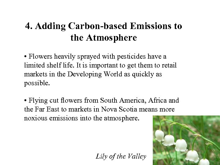 4. Adding Carbon-based Emissions to the Atmosphere • Flowers heavily sprayed with pesticides have