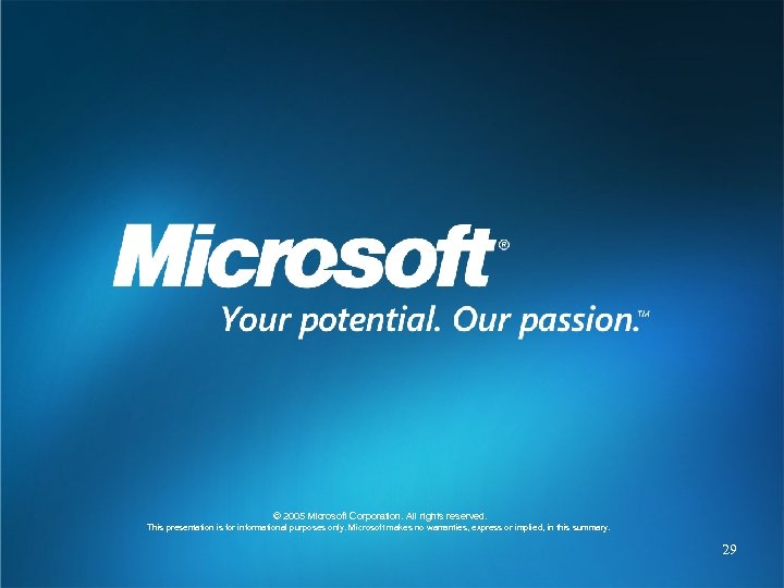 © 2005 Microsoft Corporation. All rights reserved. This presentation is for informational purposes only.