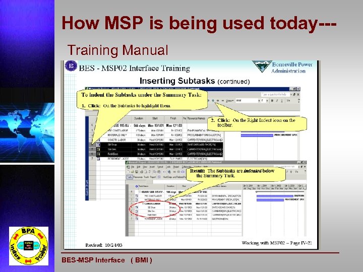 How MSP is being used today--Training Manual BES-MSP Interface ( BMI ) 