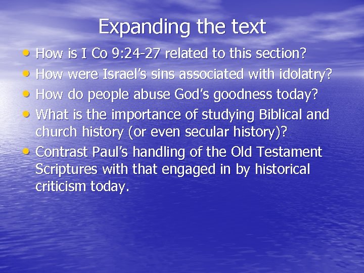 Expanding the text • How is I Co 9: 24 -27 related to this