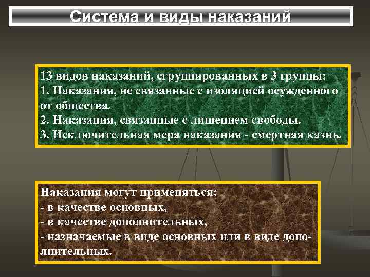 Система и виды наказаний в уголовном праве презентация