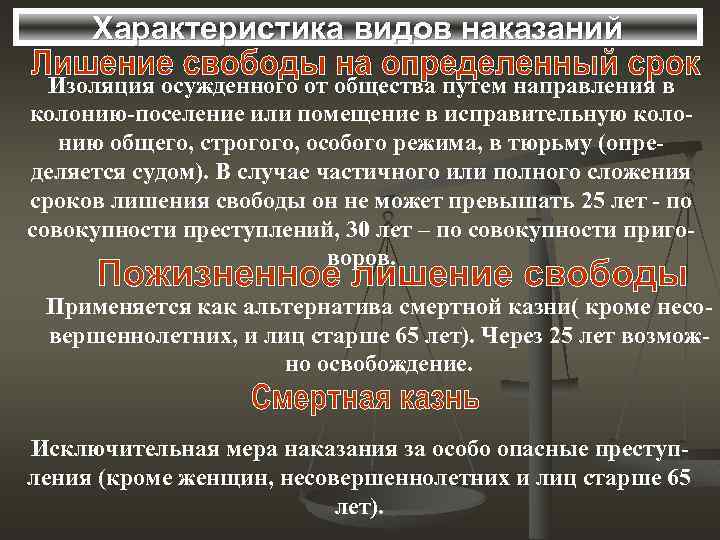 Альтернатива смертной казни. Наказание в виде пожизненного лишения свободы. Пожизненное лишение свободы и смертная казнь.