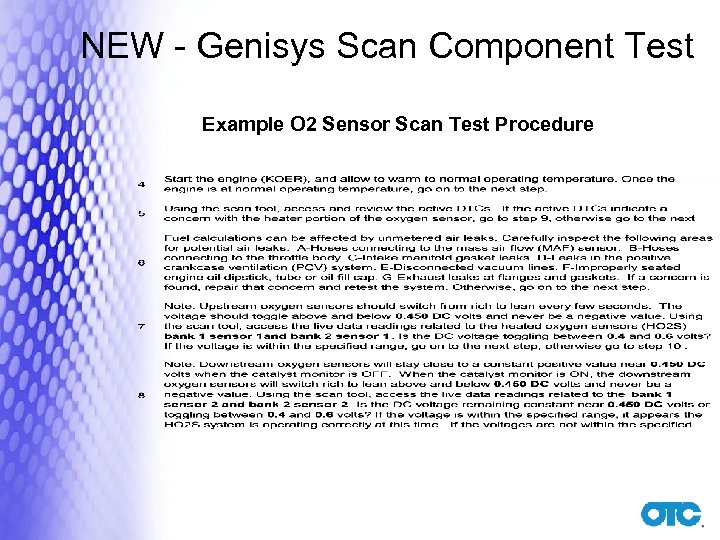 NEW - Genisys Scan Component Test Example O 2 Sensor Scan Test Procedure 
