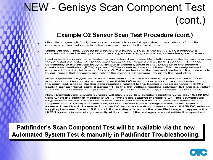 NEW - Genisys Scan Component Test (cont. ) Example O 2 Sensor Scan Test