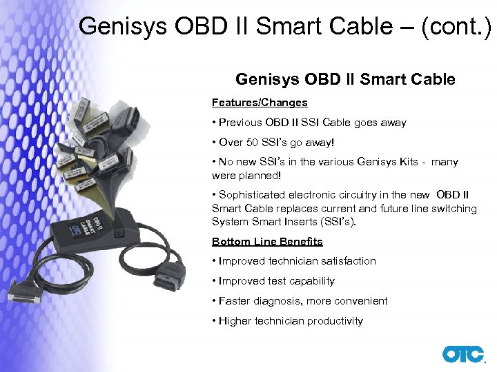 Genisys OBD II Smart Cable – (cont. ) Genisys OBD II Smart Cable Features/Changes
