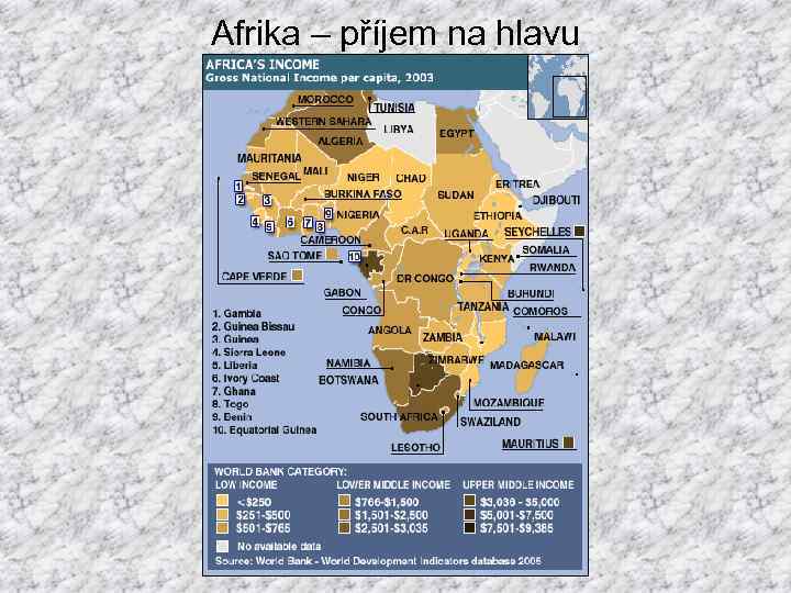 Afrika – příjem na hlavu 