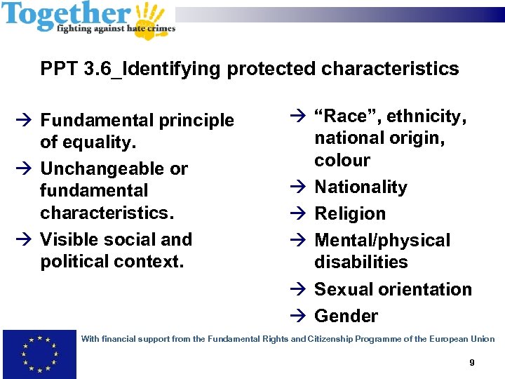 PPT 3. 6_Identifying protected characteristics Fundamental principle of equality. Unchangeable or fundamental characteristics. Visible