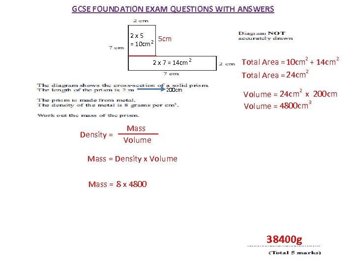 GCSE FOUNDATION EXAM QUESTIONS WITH ANSWERS 2 x 5 5 cm = 10 cm