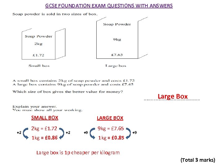 GCSE FOUNDATION EXAM QUESTIONS WITH ANSWERS Large Box SMALL BOX ÷ 2 2 kg