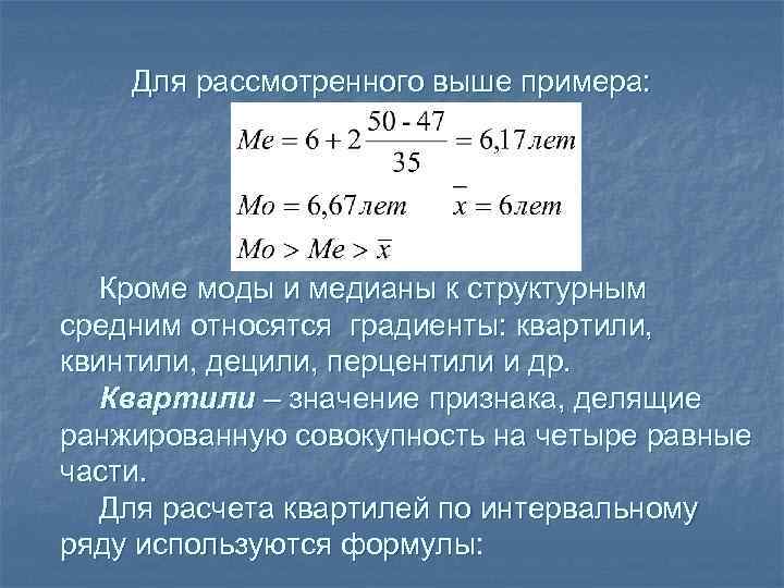 Квартили интервального ряда