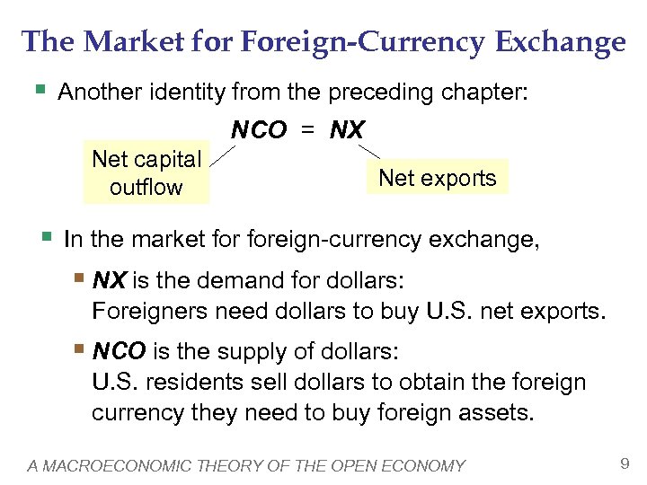 The Market for Foreign-Currency Exchange § Another identity from the preceding chapter: NCO =