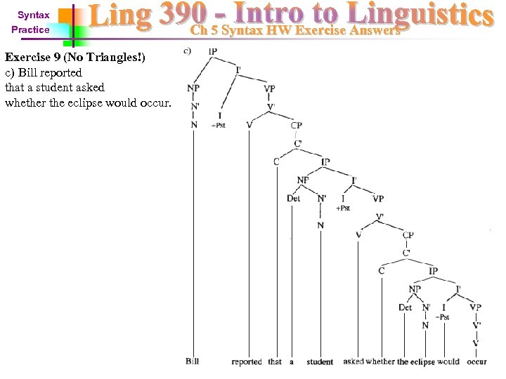 Syntax Practice Exercise 9 (No Triangles!) c) Bill reported that a student asked whether