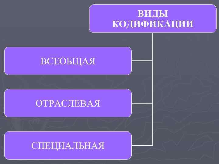 ВИДЫ КОДИФИКАЦИИ ВСЕОБЩАЯ ОТРАСЛЕВАЯ СПЕЦИАЛЬНАЯ 