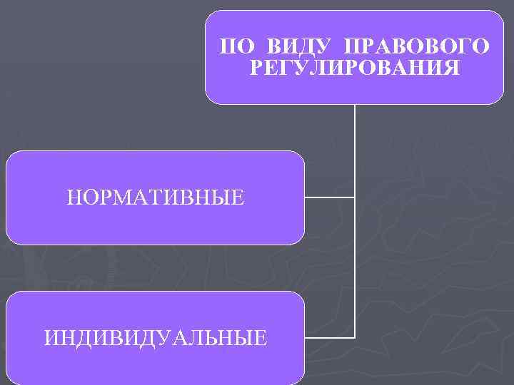 ПО ВИДУ ПРАВОВОГО РЕГУЛИРОВАНИЯ НОРМАТИВНЫЕ ИНДИВИДУАЛЬНЫЕ 