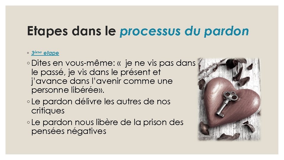 Etapes dans le processus du pardon ◦ 3ème etape ◦ Dites en vous-même: «