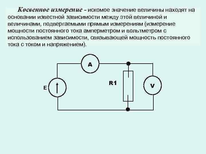 Косвенное измерение - искомое значение величины находят на основании известной зависимости между этой величиной