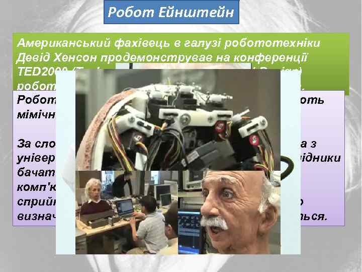 Робот Ейнштейн Американський фахівець в галузі робототехніки Девід Хенсон продемонстрував на конференції TED 2009
