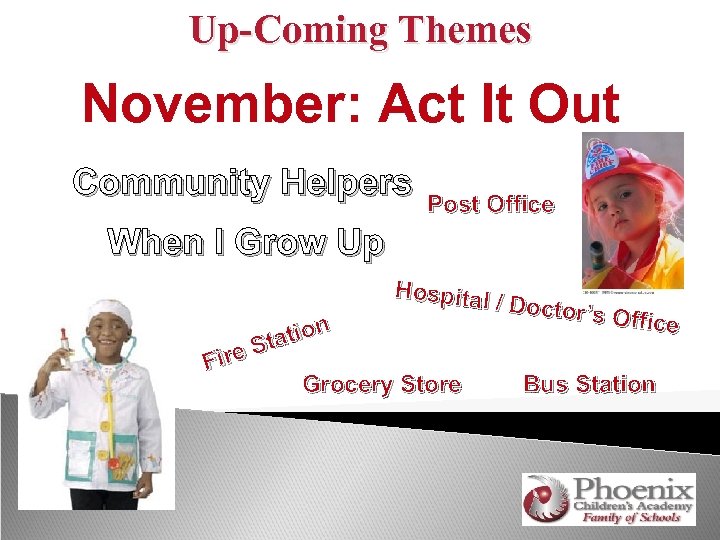 Up-Coming Themes November: Act It Out Community Helpers Post Office When I Grow Up