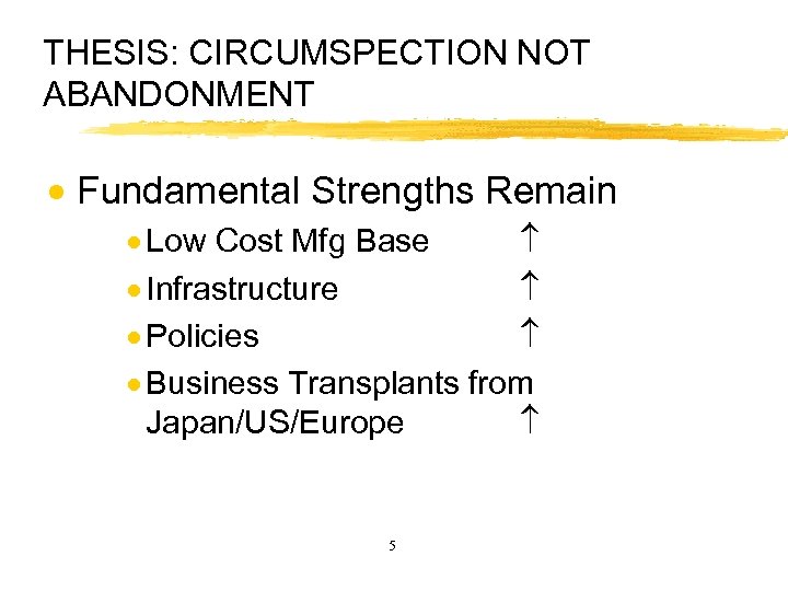 THESIS: CIRCUMSPECTION NOT ABANDONMENT · Fundamental Strengths Remain · Low Cost Mfg Base ·