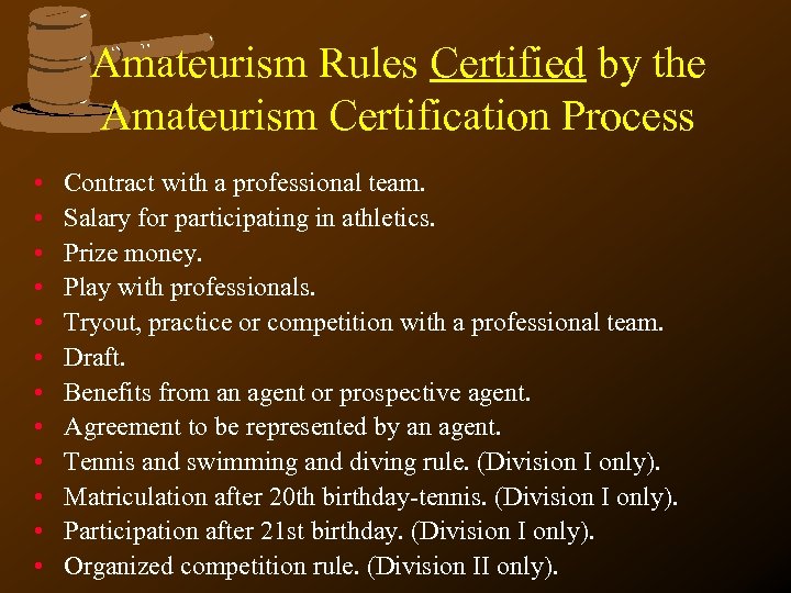 Amateurism Rules Certified by the Amateurism Certification Process • • • Contract with a