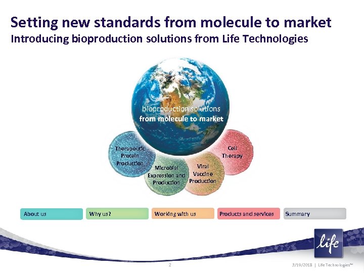 Setting new standards from molecule to market Introducing bioproduction solutions from Life Technologies bioproduction