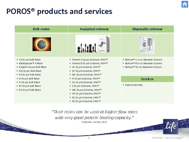 POROS® products and services Bulk resins • • • XS 50 µm Bulk Resin