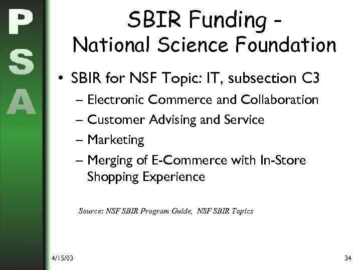 SBIR Funding - National Science Foundation • SBIR for NSF Topic: IT, subsection C