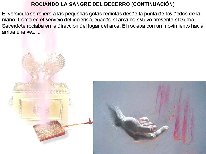 ROCIANDO LA SANGRE DEL BECERRO (CONTINUACIÓN) El versículo se refiere a las pequeñas gotas