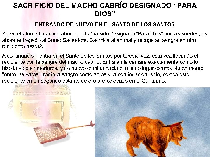 SACRIFICIO DEL MACHO CABRÍO DESIGNADO “PARA DIOS” ENTRANDO DE NUEVO EN EL SANTO DE