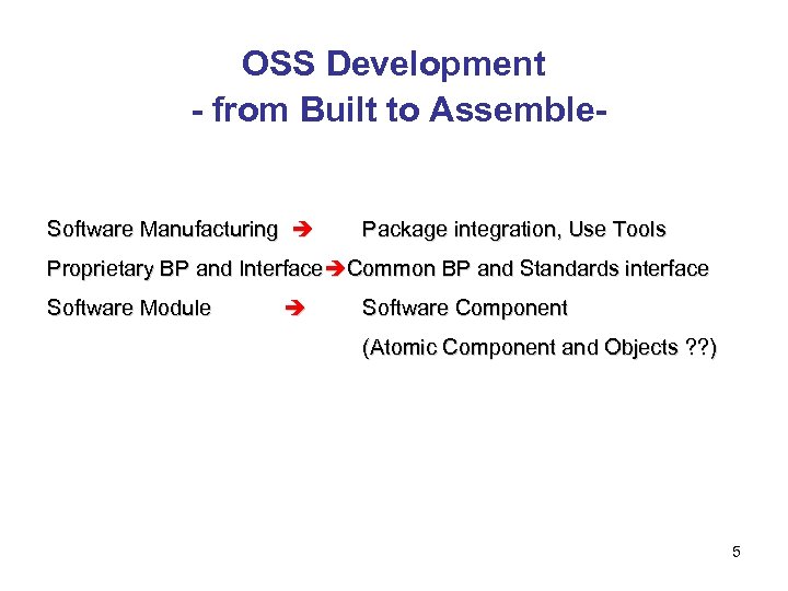 OSS Development - from Built to Assemble-　 Software Manufacturing Package integration, Use Tools Proprietary