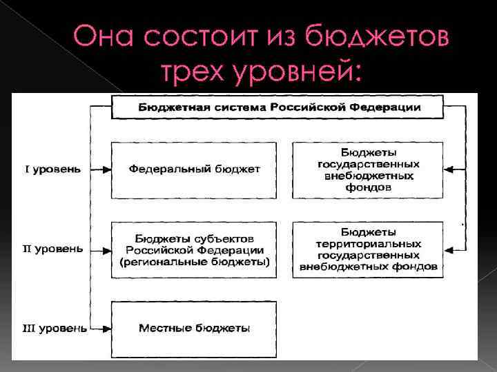 Она состоит из бюджетов трех уровней: 