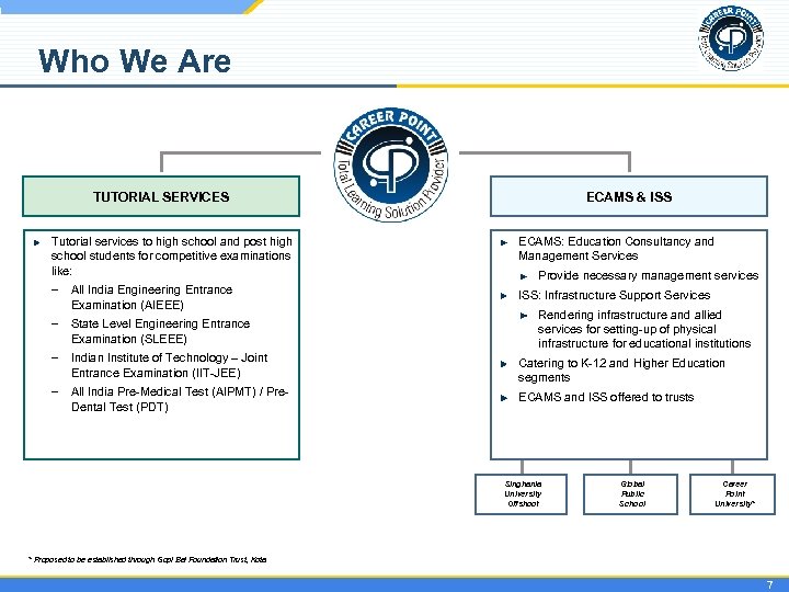 Who We Are TUTORIAL SERVICES ECAMS & ISS Tutorial services to high school and