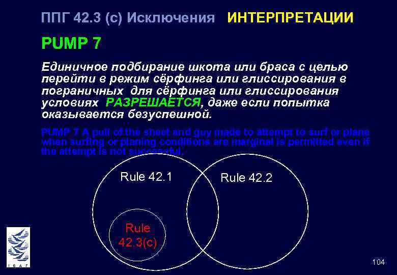ППГ 42. 3 (с) Исключения ИНТЕРПРЕТАЦИИ 42 PUMP 7 Единичное подбирание шкота или браса