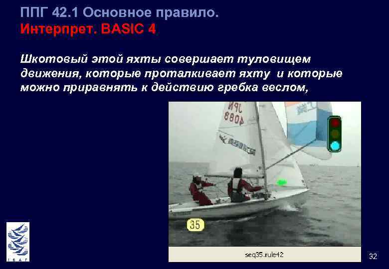 ППГ 42. 1 Основное правило. Интерпрет. BASIC 4 Шкотовый этой яхты совершает туловищем движения,